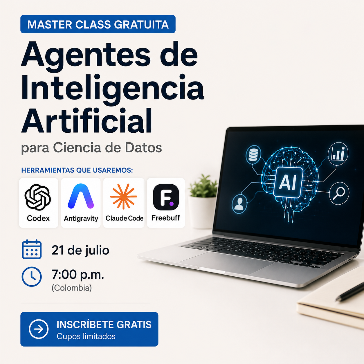 Afiche del evento Agentes de Inteligencia Artificial para Ciencia de Datos