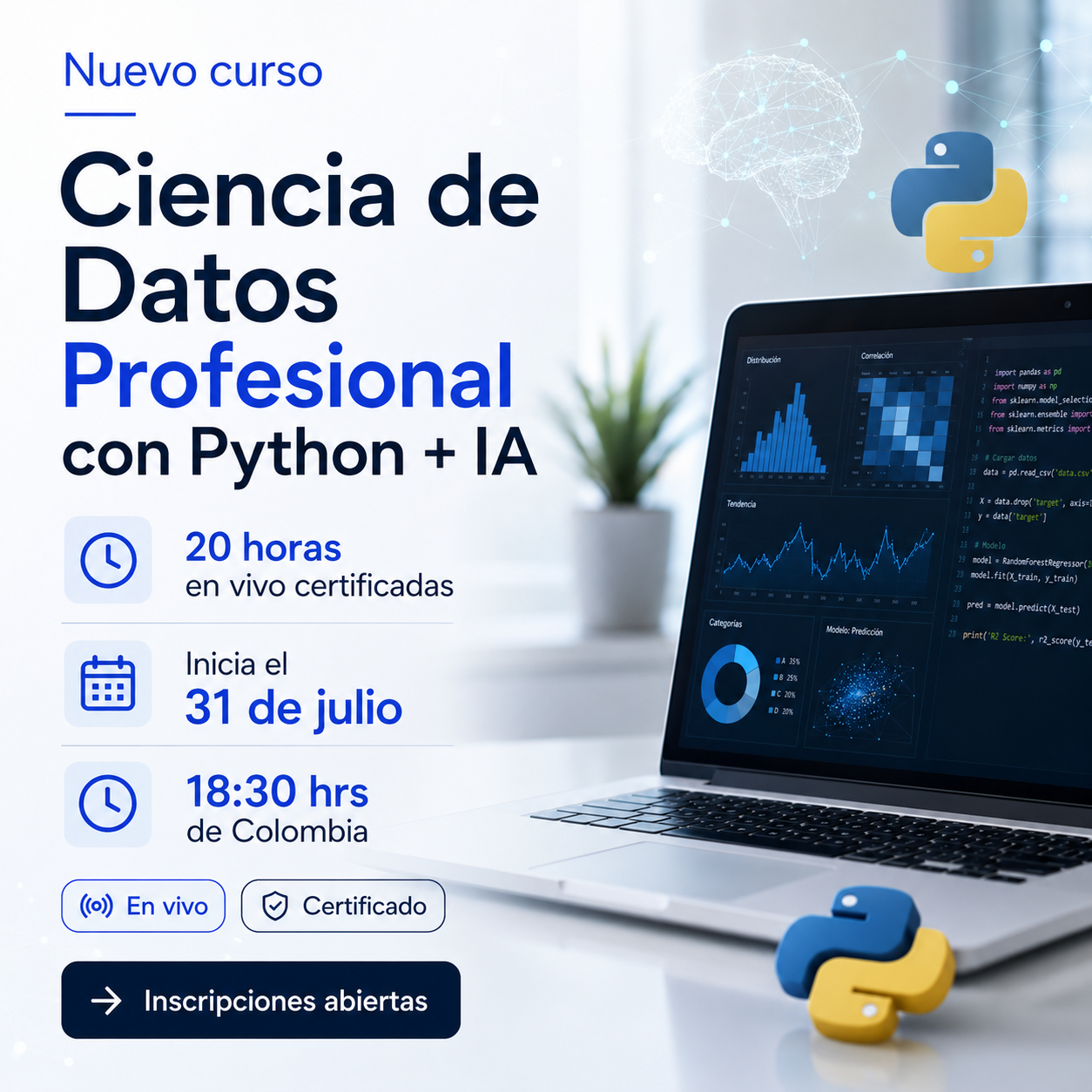 Afiche del Curso Profesional de Ciencia de Datos con Python + IA