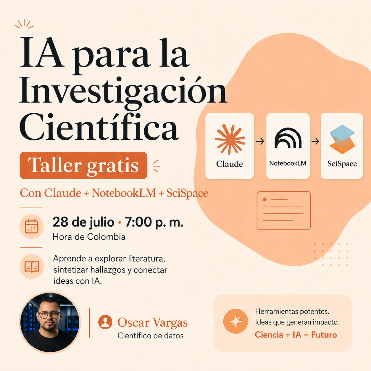 Afiche del taller gratuito IA para la Investigación Científica